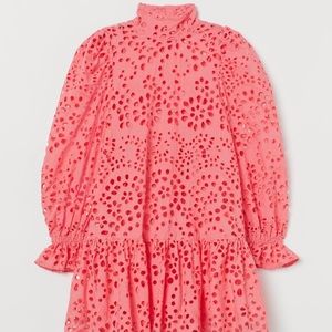 H&M coral pink eyelet lace mini  babydoll dress